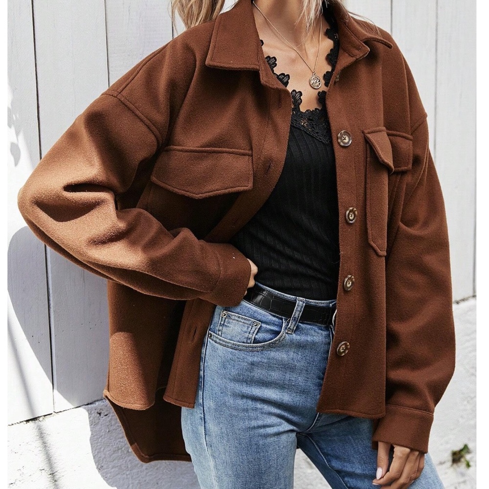 Cozy Boyfriend fit Button Down Oversized Jacket Shacket - Picture 1 of 11